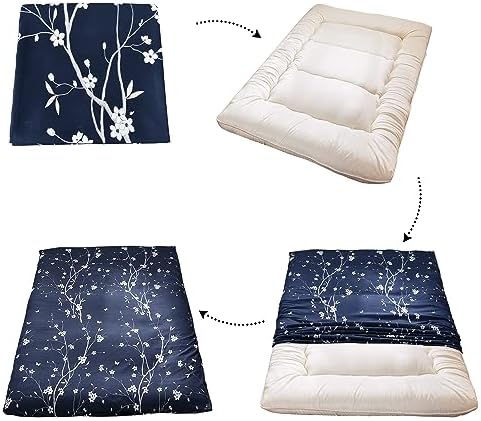 MAXYOYO Mattress Cover for Traditional Japanese Futon Mattress, Futon Floor Mats Cover with Zipper, Super Soft and Machine Washable, Navy Floral, Twin