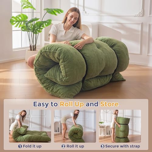 MAXYOYO Japanese Floor Mattress Full Size, 6" Foldable Futon Mattress Tufted Roll Up Floor Bed, Thick Chenille Tatami Mat Sleeping Pad for Camping Guest Room Dormitory Bedroom RV, Navy