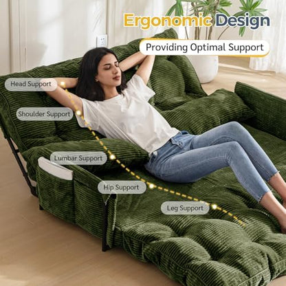 MAXYOYO Adjustable Floor Sofa Couch with Pillow, Multi-Functional Bean Bag Bed, 5-Position Foldable Lazy Sofa Sleeper Bed with Armrest, Versatile Floor Seating for Reading Gaming, Green, Single
