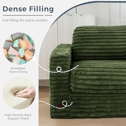 MAXYOYO Giant Bean Bag Chair for Adults, Upholstered Loveseat Floor Sofa with Pillows and Armrests, Large Bean Bag Sofa Plush Chair Bean Bag Couch for Bedroom Living Room, Grey