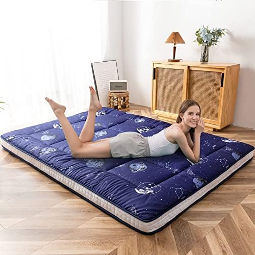 MAXYOYO Black Moon and Star Futon Mattress, Japanese Floor Mattress Quilted Bed Mattress Topper, Extra Thick Folding Sleeping Pad Breathable Floor Lounger Guest Bed for Camping Couch, Twin