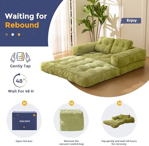 MAXYOYO Folding Sofa Bed, L-Shaped Convertible Sofa Bed with Armrest Foldable Sleeper Sofa with Pillow, Portable Fold Out Chair Bed Comfy Floor Lounge for Living Room Bedroom, Dark Grey
