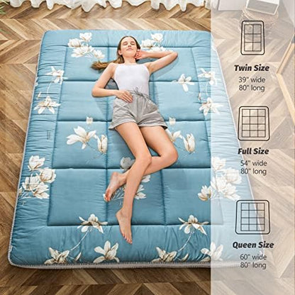 MAXYOYO Black Moon and Star Futon Mattress, Japanese Floor Mattress Quilted Bed Mattress Topper, Extra Thick Folding Sleeping Pad Breathable Floor Lounger Guest Bed for Camping Couch, Twin