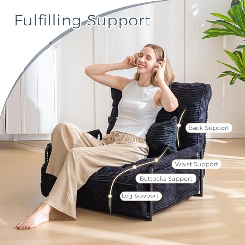MAXYOYO Adjustable Floor Sofa Couch with Pillow, Multi-Functional Bean Bag Bed, 5-Position Foldable Lazy Sofa Sleeper Bed with Armrest, Versatile Floor Seating for Reading Gaming, Green, Single