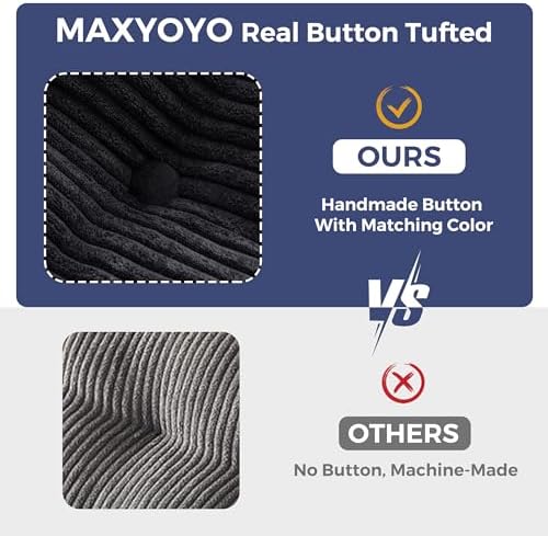 MAXYOYO Bean Bag Chair for Adults, Upholstered Floor Sofa with Armrests, Loveseat Boneless Couch with Tufted Cushion &amp; Backrest, Sofa in A Box, Large Bean Bag Couch for Bedroom Living Room, Black