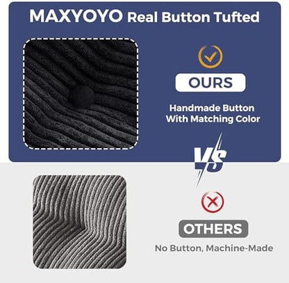 MAXYOYO Bean Bag Chair for Adults, Upholstered Floor Sofa with Armrests, Loveseat Boneless Couch with Tufted Cushion &amp; Backrest, Sofa in A Box, Large Bean Bag Couch for Bedroom Living Room, Black