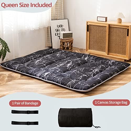 MAXYOYO Japanese Futon Mattress Floor Mattress Sleeping Pad Foldable Bed Roll Up Camping Cushion Floor Lounger Bed Couches and Sofas Couch Topper, Black Floral, Full Size