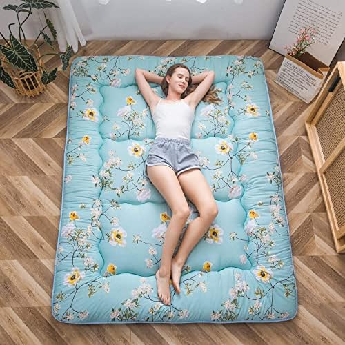 MAXYOYO Japanese Futon Mattress Floor Mattress Sleeping Pad Foldable Bed Roll Up Camping Cushion Floor Lounger Bed Couches and Sofas Couch Topper, Black Floral, Full Size