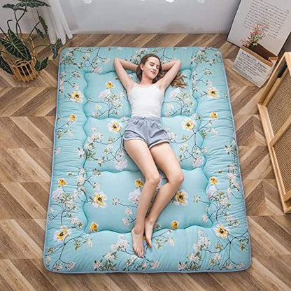 MAXYOYO Japanese Futon Mattress Floor Mattress Sleeping Pad Foldable Bed Roll Up Camping Cushion Floor Lounger Bed Couches and Sofas Couch Topper, Black Floral, Full Size