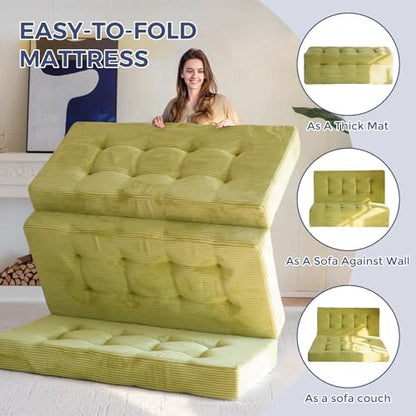 MAXYOYO Tri-Fold Mattress, 6 Inch Tufted Folding Mattress Full Foam Bed, Foldable Floor Couch Guest Bed Topper Portable Camping Sleeper with Corded Fabric, Dark Grey, 53"x75"