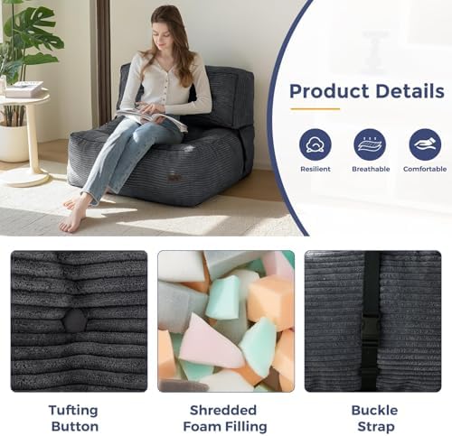 MAXYOYO Adjustable Floor Sofa Couch with Pillow, Multi-Functional Bean Bag Bed, 5-Position Foldable Lazy Sofa Sleeper Bed with Armrest, Versatile Floor Seating for Reading Gaming, Green, Single