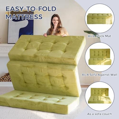 MAXYOYO Tri-Fold Mattress, 6 Inch Tufted Folding Mattress Full Foam Bed, Foldable Floor Couch Guest Bed Topper Portable Camping Sleeper with Corded Fabric, Dark Grey, 53"x75"