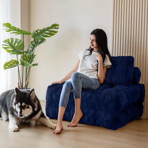 MAXYOYO Folding Sofa Bed, Convertible Sleeper Chair with Pillow Foldable Mattress with Back Support, Portable Fold Out Chair Bed Comfy Floor Sofa Lounge for Living Room Bedroom, Dark Grey, Single