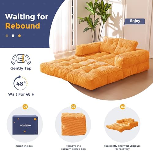 MAXYOYO Folding Sofa Bed, L-Shaped Convertible Sofa Bed with Armrest Foldable Sleeper Sofa with Pillow, Portable Fold Out Chair Bed Comfy Floor Lounge for Living Room Bedroom, Dark Grey
