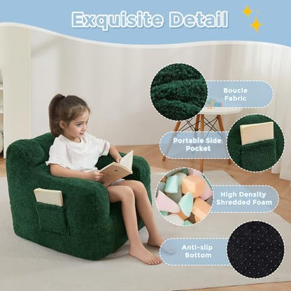 MAXYOYO Kids Sherpa Bean Bag Chair, Boucle Toddler Chair Toddler Bean Bag Couch for Girls and Boys, Teddy Lazy Sofa with Pocket for Playing, Green