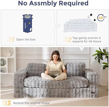 MAXYOYO Loveseat Sofa for Living Room, Small Sofa Couch Tufted Boneless Couch, Comfy Bean Bag Chair for Small Space Bedroom Apartment, No Assembly Needed, Beige
