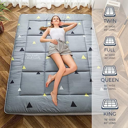 MAXYOYO Black Moon and Star Futon Mattress, Japanese Floor Mattress Quilted Bed Mattress Topper, Extra Thick Folding Sleeping Pad Breathable Floor Lounger Guest Bed for Camping Couch, Twin
