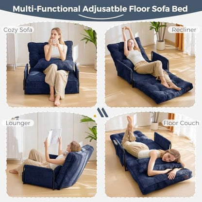 MAXYOYO Adjustable Floor Sofa Couch with Pillow, Multi-Functional Bean Bag Bed, 5-Position Foldable Lazy Sofa Sleeper Bed with Armrest, Versatile Floor Seating for Reading Gaming, Green, Single
