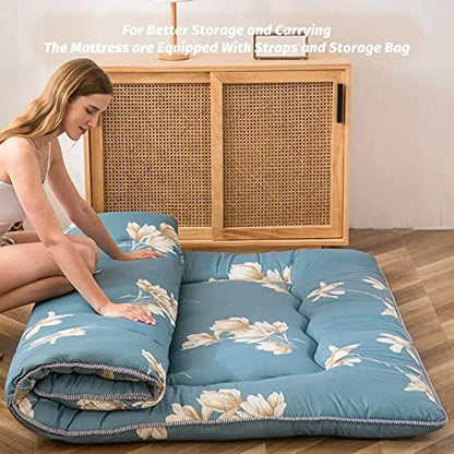 MAXYOYO Japanese Futon Mattress Floor Mattress Sleeping Pad Foldable Bed Roll Up Camping Cushion Floor Lounger Bed Couches and Sofas Couch Topper, Black Floral, Full Size