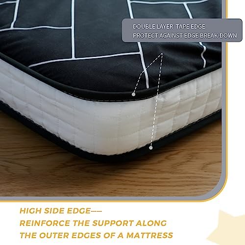 MAXYOYO Black Moon and Star Futon Mattress, Japanese Floor Mattress Quilted Bed Mattress Topper, Extra Thick Folding Sleeping Pad Breathable Floor Lounger Guest Bed for Camping Couch, Twin