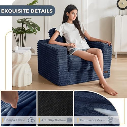 MAXYOYO Giant Bean Bag Chair for Adults, Upholstered Loveseat Floor Sofa with Pillows and Armrests, Large Bean Bag Sofa Plush Chair Bean Bag Couch for Bedroom Living Room, Grey