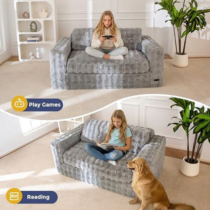 MAXYOYO Loveseat Sofa for Living Room, Small Sofa Couch Tufted Boneless Couch, Comfy Bean Bag Chair for Small Space Bedroom Apartment, No Assembly Needed, Beige