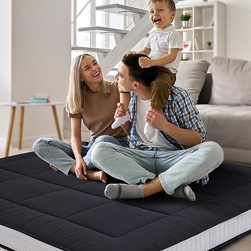 MAXYOYO 6" Extra Thick Floor Futon Mattress, Foldable Japanese Floor Mattress for Adults, Roll Up Tatami Pad for Guest Room, Black, Queen