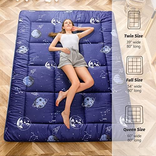 MAXYOYO Black Moon and Star Futon Mattress, Japanese Floor Mattress Quilted Bed Mattress Topper, Extra Thick Folding Sleeping Pad Breathable Floor Lounger Guest Bed for Camping Couch, Twin