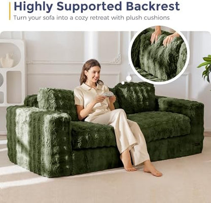 MAXYOYO Loveseat Sofa for Living Room, Small Sofa Couch Tufted Boneless Couch, Comfy Bean Bag Chair for Small Space Bedroom Apartment, No Assembly Needed, Beige