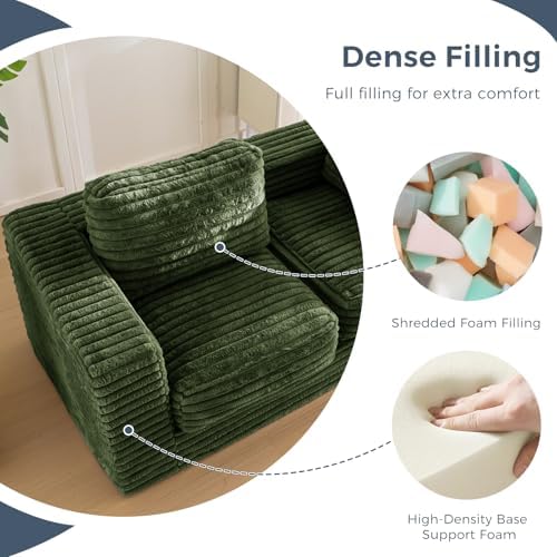 MAXYOYO Giant Bean Bag Chair for Adults, Upholstered Loveseat Floor Sofa with Pillows and Armrests, Large Bean Bag Sofa Plush Chair Bean Bag Couch for Bedroom Living Room, Grey