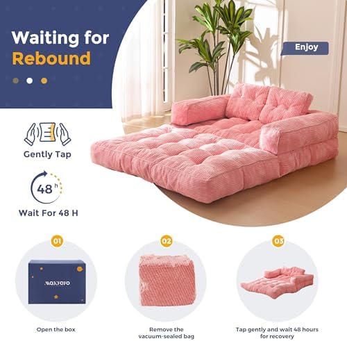 MAXYOYO Folding Sofa Bed, L-Shaped Convertible Sofa Bed with Armrest Foldable Sleeper Sofa with Pillow, Portable Fold Out Chair Bed Comfy Floor Lounge for Living Room Bedroom, Dark Grey