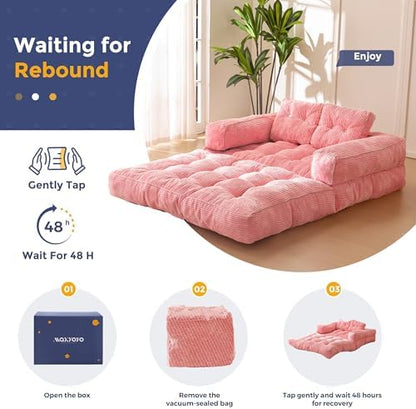 MAXYOYO Folding Sofa Bed, L-Shaped Convertible Sofa Bed with Armrest Foldable Sleeper Sofa with Pillow, Portable Fold Out Chair Bed Comfy Floor Lounge for Living Room Bedroom, Dark Grey