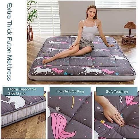 MAXYOYO Black Moon and Star Futon Mattress, Japanese Floor Mattress Quilted Bed Mattress Topper, Extra Thick Folding Sleeping Pad Breathable Floor Lounger Guest Bed for Camping Couch, Twin