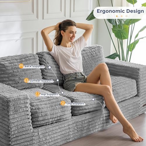 MAXYOYO Bean Bag Chair for Adults, Upholstered Floor Sofa with Armrests, Loveseat Boneless Couch with Tufted Cushion &amp; Backrest, Sofa in A Box, Large Bean Bag Couch for Bedroom Living Room, Black