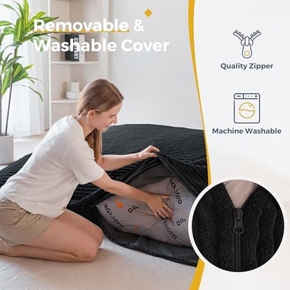MAXYOYO Giant Bean Bag Chair with Pillow, 3 in 1 Convertible Bean Bag Chair for Adults with Removable Cover, Floor Cushion Stuffed Floor Lounger for Living Room Bedroom, Grey
