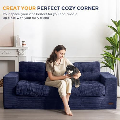 MAXYOYO Bean Bag Chair for Adults, Upholstered Floor Sofa with Armrests, Loveseat Boneless Couch with Tufted Cushion &amp; Backrest, Sofa in A Box, Large Bean Bag Couch for Bedroom Living Room, Dark Grey