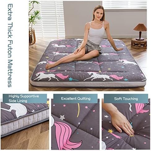 MAXYOYO Black Moon and Star Futon Mattress, Japanese Floor Mattress Quilted Bed Mattress Topper, Extra Thick Folding Sleeping Pad Breathable Floor Lounger Guest Bed for Camping Couch, Twin