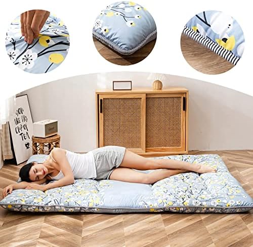 MAXYOYO Japanese Futon Mattress Floor Mattress Sleeping Pad Foldable Bed Roll Up Camping Cushion Floor Lounger Bed Couches and Sofas Couch Topper, Black Floral, Full Size