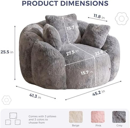 MAXYOYO Bean Bag Chair for Adults, Floral Shaped Bean Bag Sofa, Ultra Soft Faux Fur Floor Sofa, Large Reading Chair for Living Room Bedroom, Beige, Single