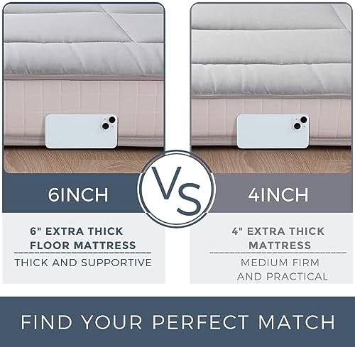 MAXYOYO 6" Extra Thick Floor Futon Mattress, Foldable Japanese Floor Mattress for Adults, Roll Up Tatami Pad for Guest Room, Black, Queen