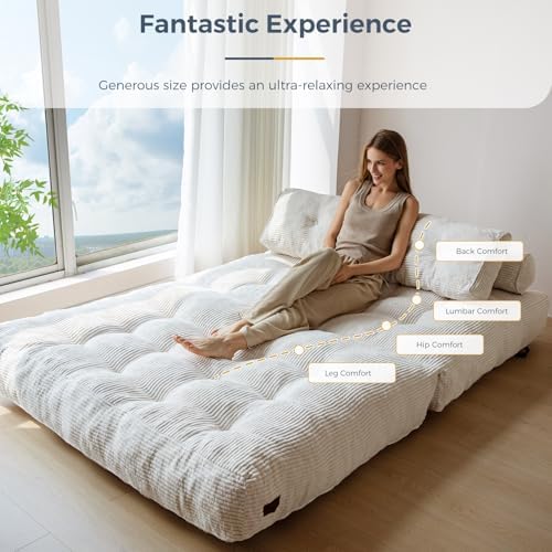 MAXYOYO Folding Sofa Bed, Convertible Sleeper Chair with Pillow Foldable Mattress with Back Support, Portable Fold Out Chair Bed Comfy Floor Sofa Lounge for Living Room Bedroom, Dark Grey, Single