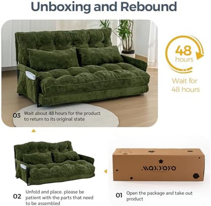 MAXYOYO Adjustable Floor Sofa Couch with Pillow, Multi-Functional Bean Bag Bed, 5-Position Foldable Lazy Sofa Sleeper Bed with Armrest, Versatile Floor Seating for Reading Gaming, Green, Single