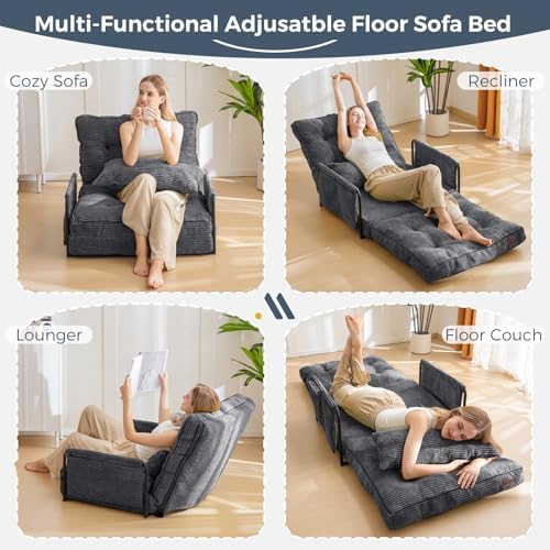 MAXYOYO Adjustable Floor Sofa Couch with Pillow, Multi-Functional Bean Bag Bed, 5-Position Foldable Lazy Sofa Sleeper Bed with Armrest, Versatile Floor Seating for Reading Gaming, Green, Single