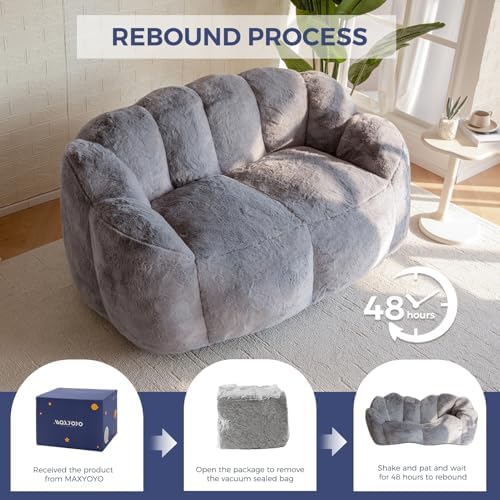 MAXYOYO Bean Bag Chair for Adults, Floral Shaped Bean Bag Sofa, Ultra Soft Faux Fur Floor Sofa, Large Reading Chair for Living Room Bedroom, Beige, Single