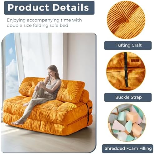 MAXYOYO Folding Sofa Bed, Convertible Sleeper Chair with Pillow Foldable Mattress with Back Support, Portable Fold Out Chair Bed Comfy Floor Sofa Lounge for Living Room Bedroom, Dark Grey, Single