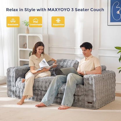 MAXYOYO Loveseat Sofa for Living Room, Small Sofa Couch Tufted Boneless Couch, Comfy Bean Bag Chair for Small Space Bedroom Apartment, No Assembly Needed, Beige