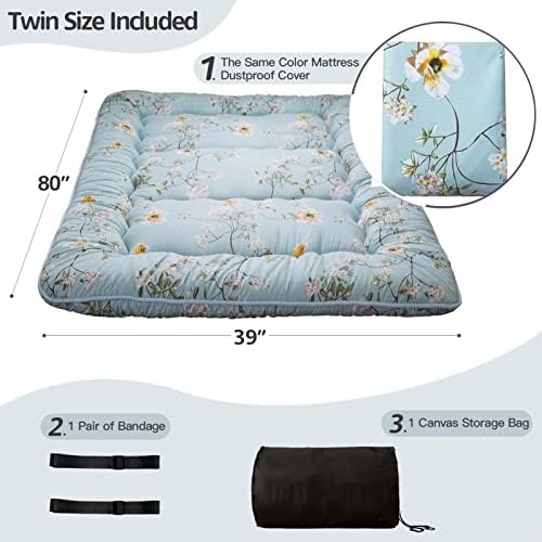 MAXYOYO Japanese Futon Mattress Floor Mattress Sleeping Pad Foldable Bed Roll Up Camping Cushion Floor Lounger Bed Couches and Sofas Couch Topper, Black Floral, Full Size