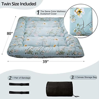MAXYOYO Japanese Futon Mattress Floor Mattress Sleeping Pad Foldable Bed Roll Up Camping Cushion Floor Lounger Bed Couches and Sofas Couch Topper, Black Floral, Full Size