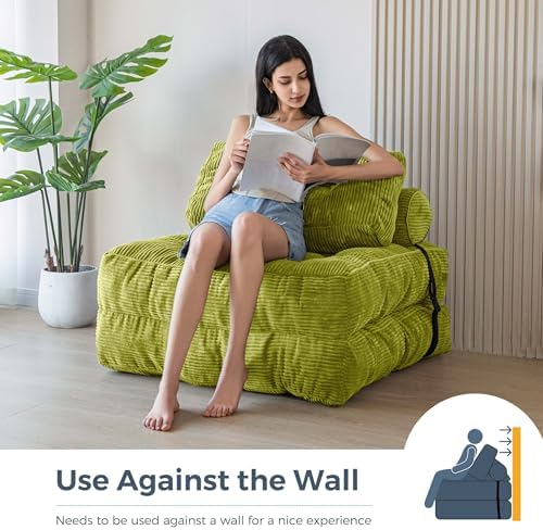 MAXYOYO Folding Sofa Bed, Convertible Sleeper Chair with Pillow Foldable Mattress with Back Support, Portable Fold Out Chair Bed Comfy Floor Sofa Lounge for Living Room Bedroom, Dark Grey, Single