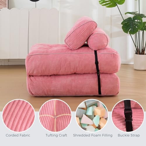 MAXYOYO Folding Sofa Bed, Convertible Sleeper Chair with Pillow Foldable Mattress with Back Support, Portable Fold Out Chair Bed Comfy Floor Sofa Lounge for Living Room Bedroom, Dark Grey, Single
